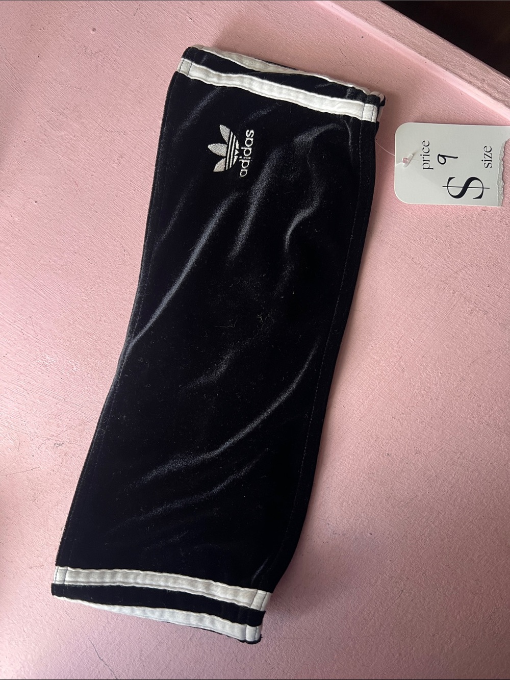 adidas Black Velour women’s Tube Top with White Stripes bandeau
